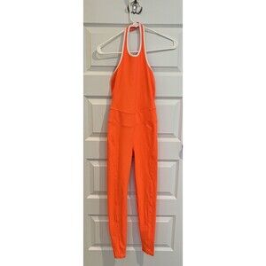 Free People movement End Zone neon orange halter jumpsuit bodysuit  XS